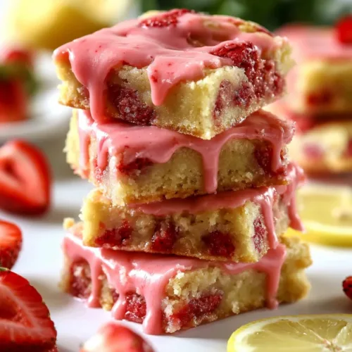 Delicious strawberry lemon blondies with a buttery texture and fruity flavor.