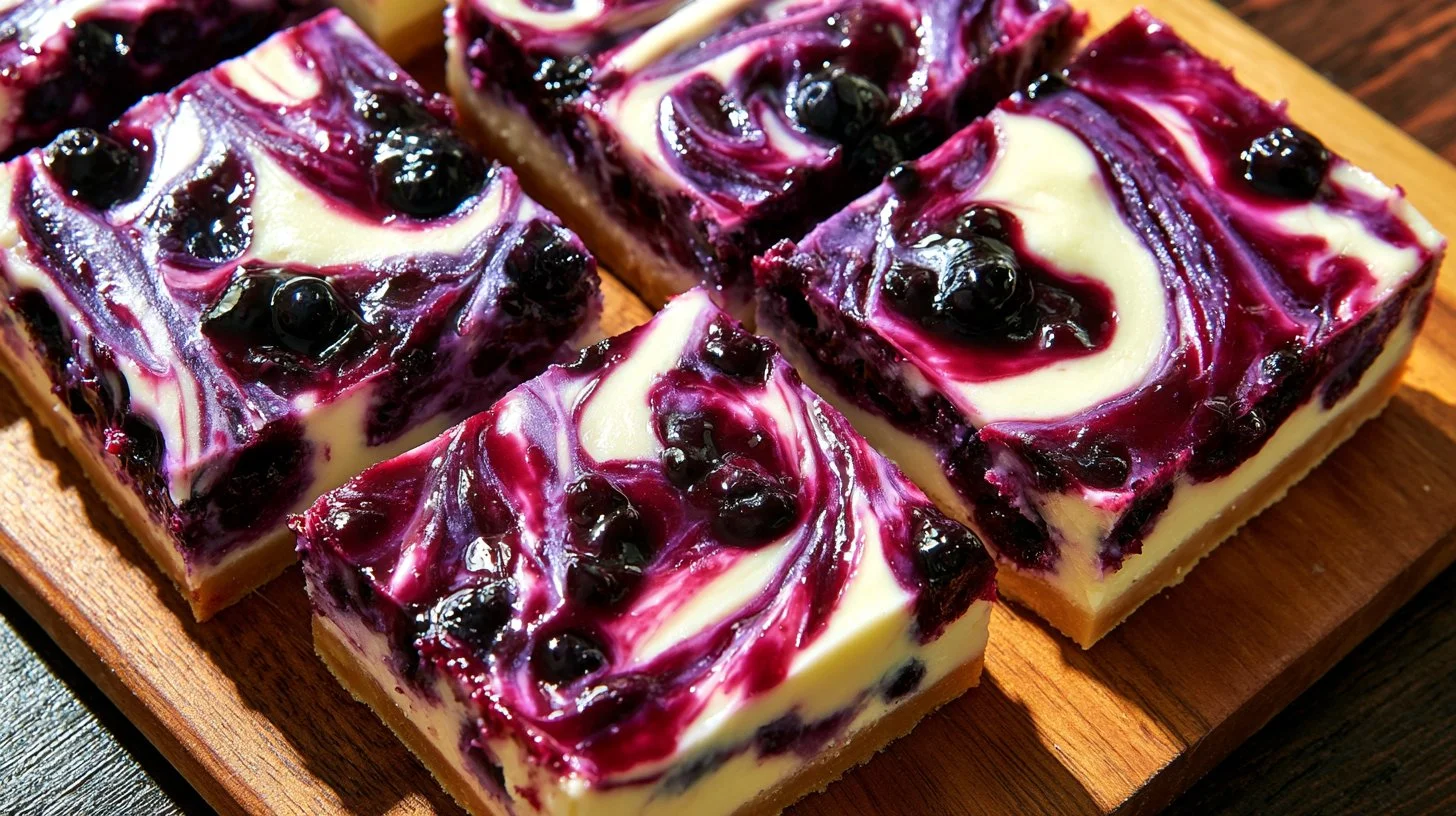 The Best Blueberry Swirl Cheesecake Bars