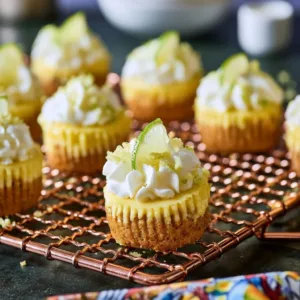 Delicious mini key lime pie cheesecake garnished with lime slices