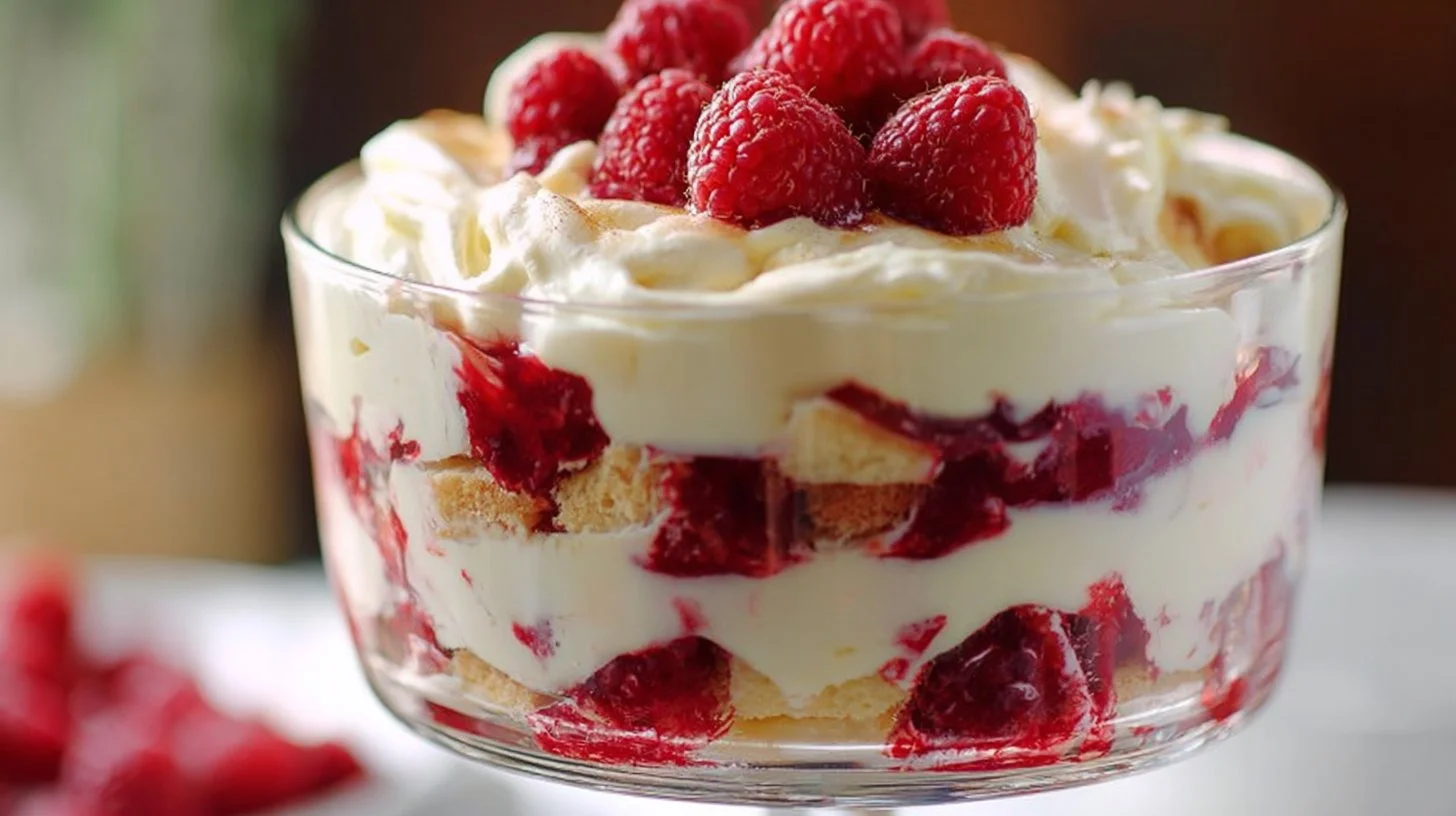 White Chocolate Raspberry Trifle with Creamy Layers