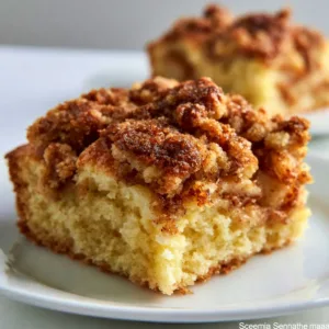 Apple coffee cake with cinnamon brown sugar crumb topping on a plate
