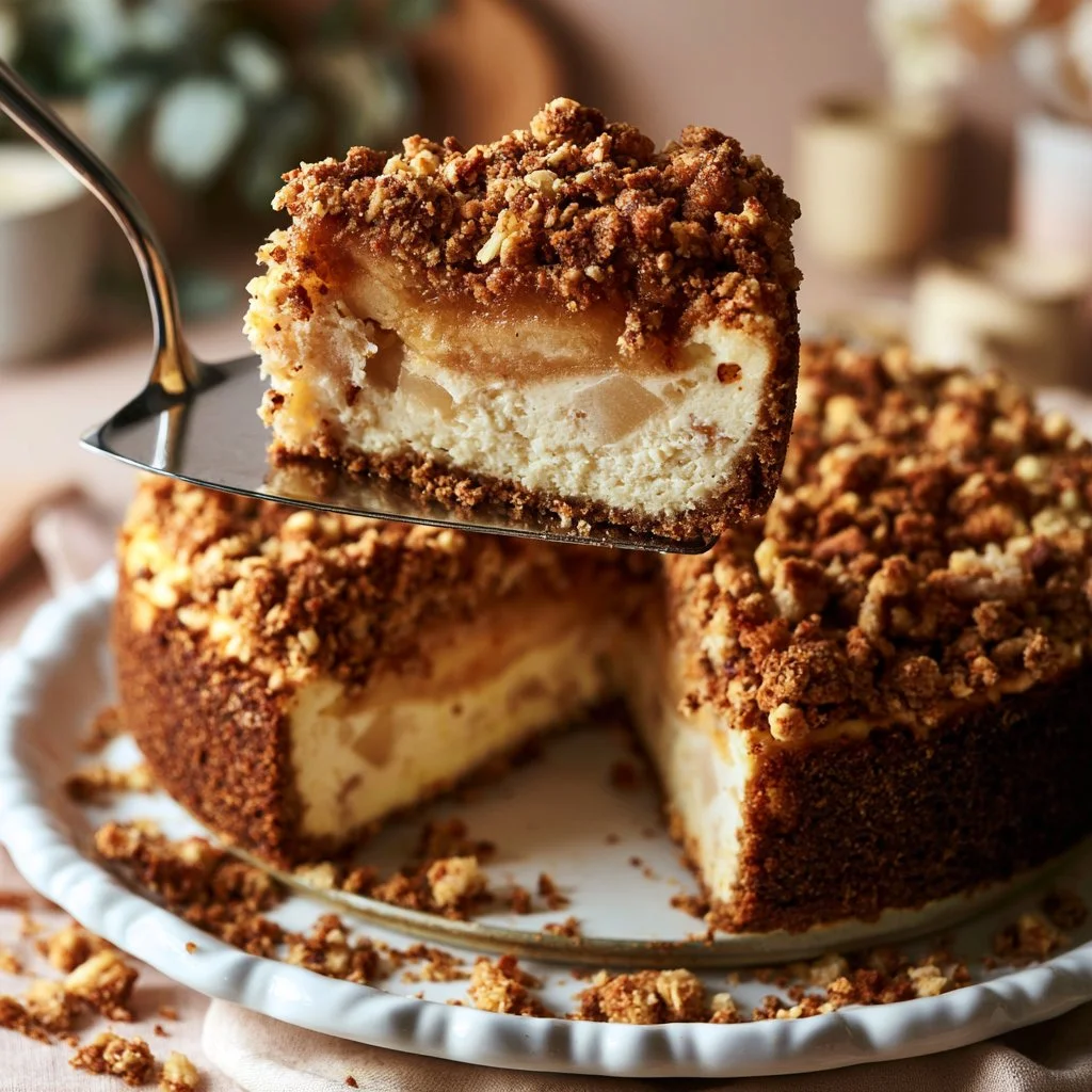 apple-crumble-cheesecake-2026-07-02-144810 Delicious apple crumble cheesecake topped with a buttery crumble and fresh apples.