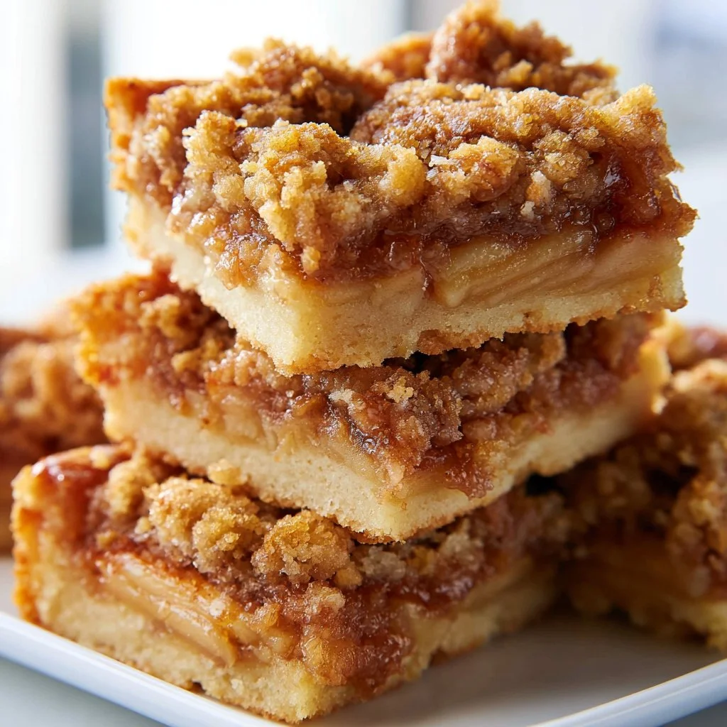 Apple pie bars with streusel topping, delicious dessert packed with apple flavor.