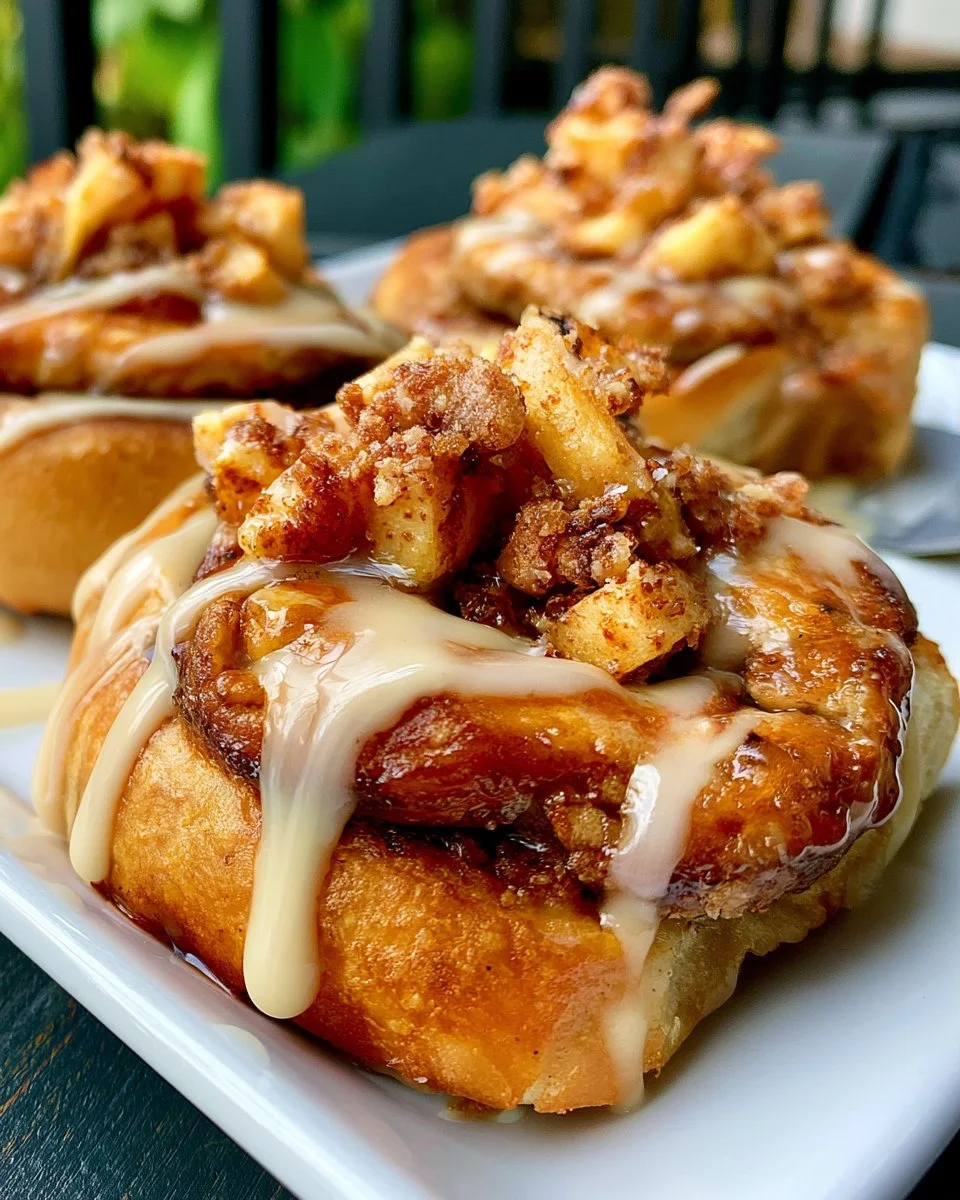 Delicious apple pie stuffed cinnamon rolls with cinnamon sugar topping