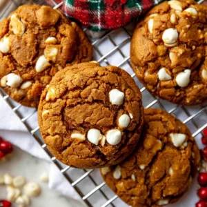 Bakery gingerbread white chocolate cookies on a festive plate