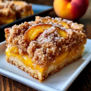 Buttery peach crumb bars with a crumbly topping and fresh peaches