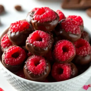 Chocolate-Dipped Raspberries 3 Plate of chocolate-dipped raspberries garnished with mint leaves