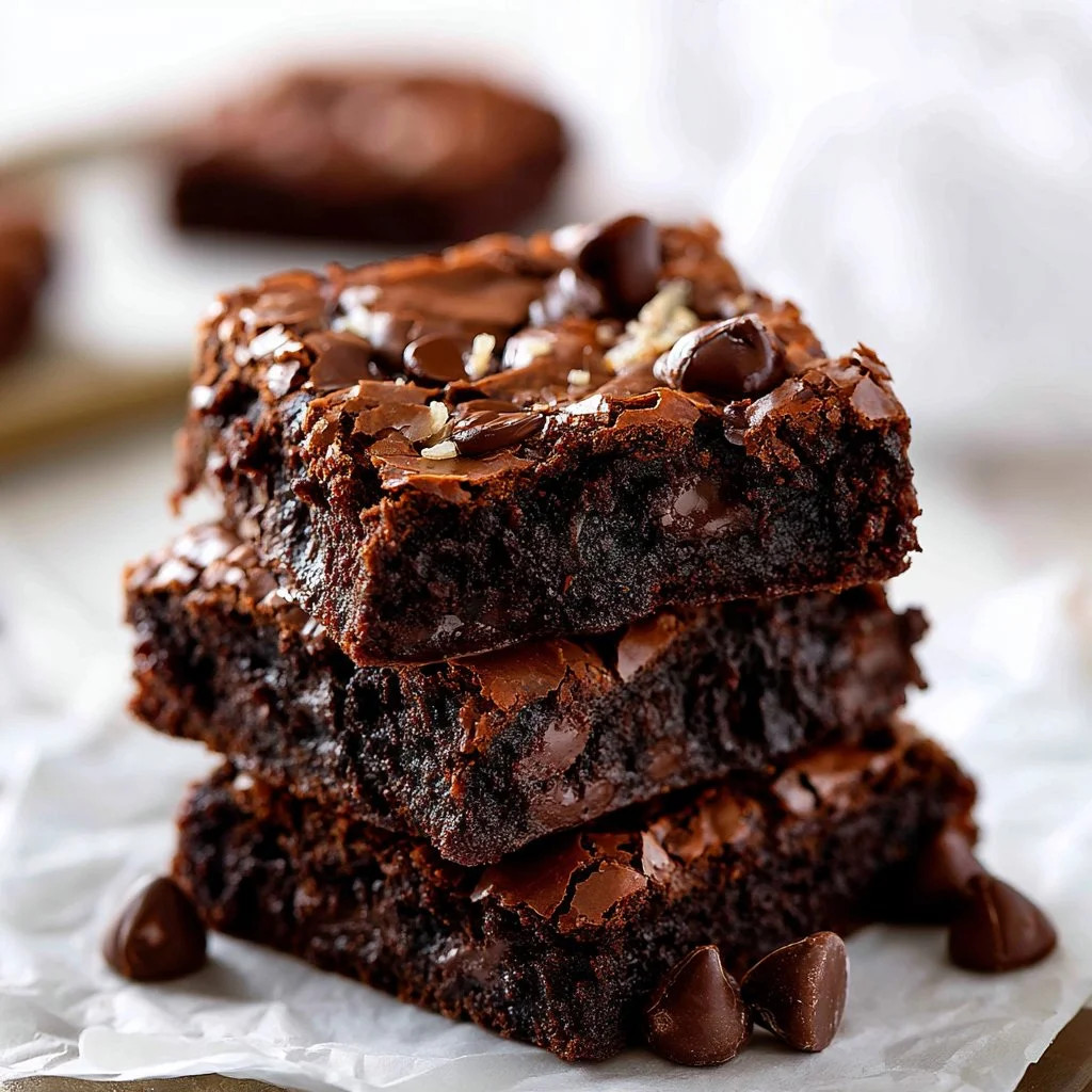 Delicious cocoa powder brownies freshly baked and ready to serve.