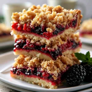 Delicious easy blackberry pie bars with fresh blackberries on a rustic background