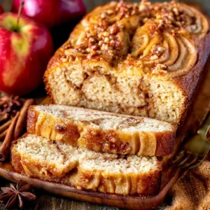 Freshly baked easy homemade cinnamon apple bread ready to enjoy.