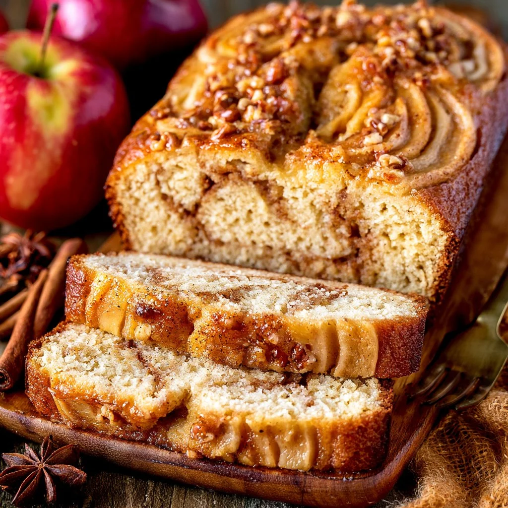 Freshly baked easy homemade cinnamon apple bread ready to enjoy.