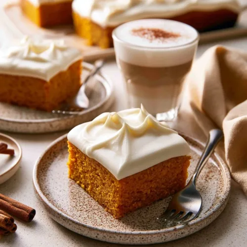 Delicious easy pumpkin bars with cream cheese frosting served on a plate