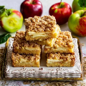 Homemade apple shortbread bars topped with fresh apple slices
