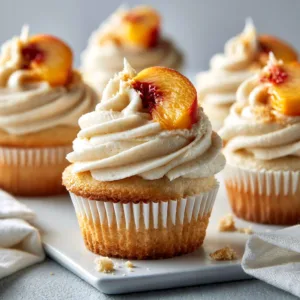 Honey peach cream cheese cupcakes with a creamy frosting on top