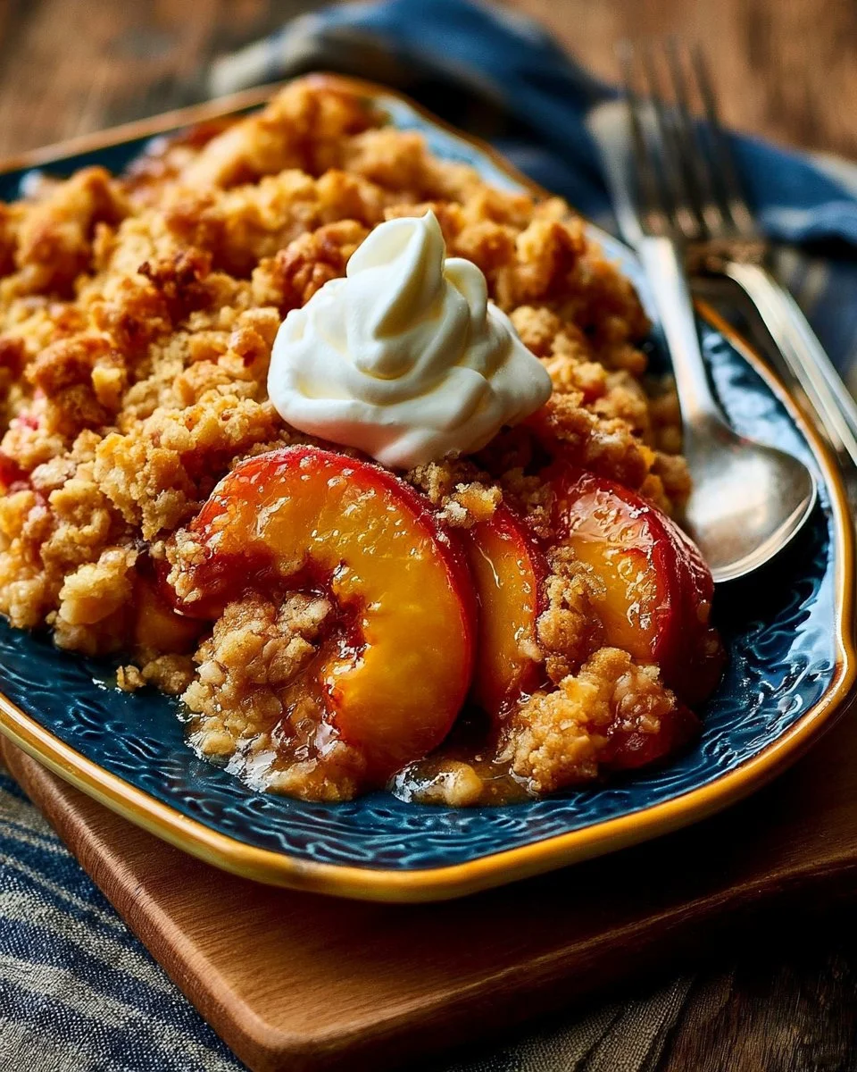 joanna-gaines-peach-cobbler-2026-07-24-201635 Homemade peach cobbler recipe by Joanna Gaines served in a dish.