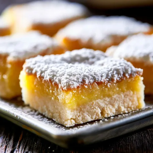 Delicious homemade lemon bars with a tangy lemon filling and buttery crust.