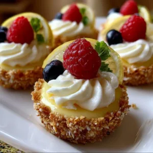 Mini No-Bake Lemon Cheesecake Tarts 2 Mini no-bake lemon cheesecake tarts with a buttery crust