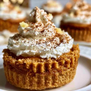 Mini pumpkin cheesecake topped with whipped cream and pumpkin spice.