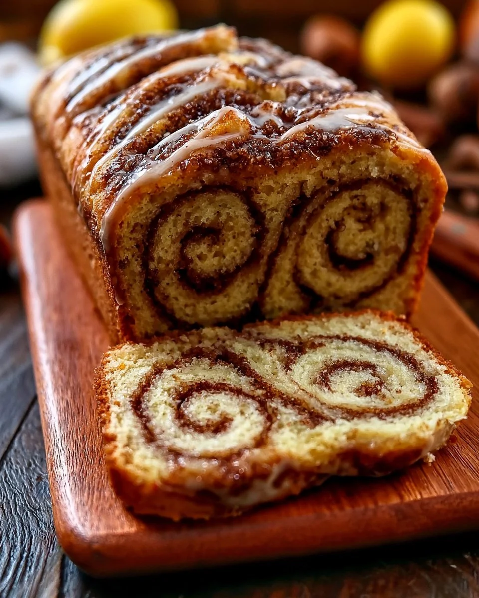 Moist cinnamon swirl loaf freshly baked with a rich swirl of cinnamon and sugar.
