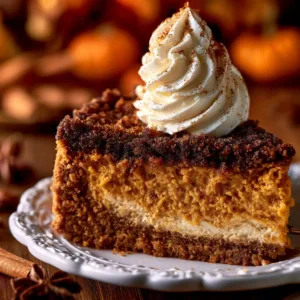 Pumpkin Cheesecake 3 Delicious pumpkin cheesecake topped with whipped cream and spices