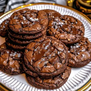 Rich Fudgy Mocha Brownie Cookies 3 Rich fudgy mocha brownie cookies on a white plate