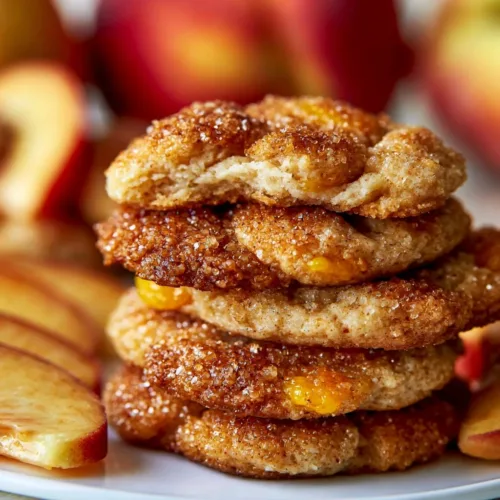 Freshly baked soft peach cookies on a cooling rack