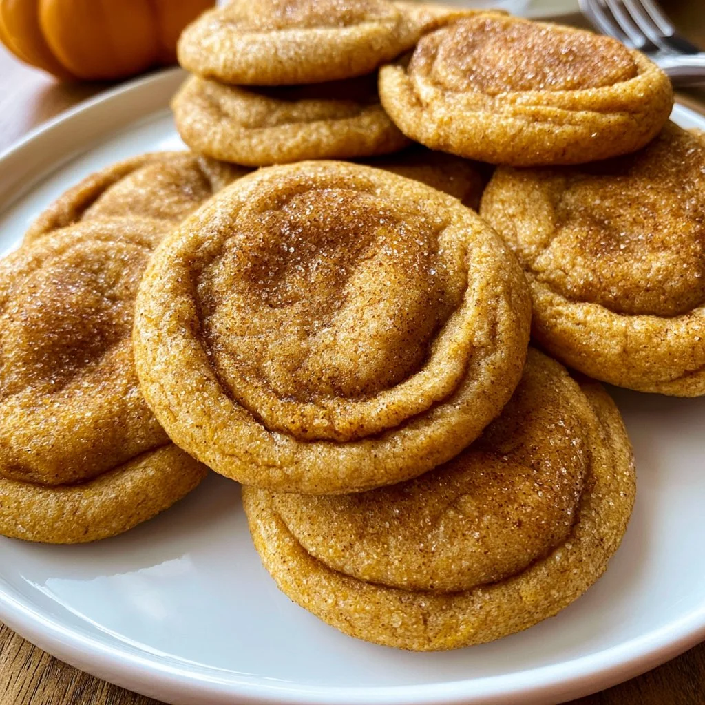 Soft pumpkin snickerdoodle cookies fresh out of the oven with cinnamon dusting.