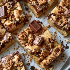 Delicious Sourdough S'mores Dessert Bars with chocolate and marshmallows