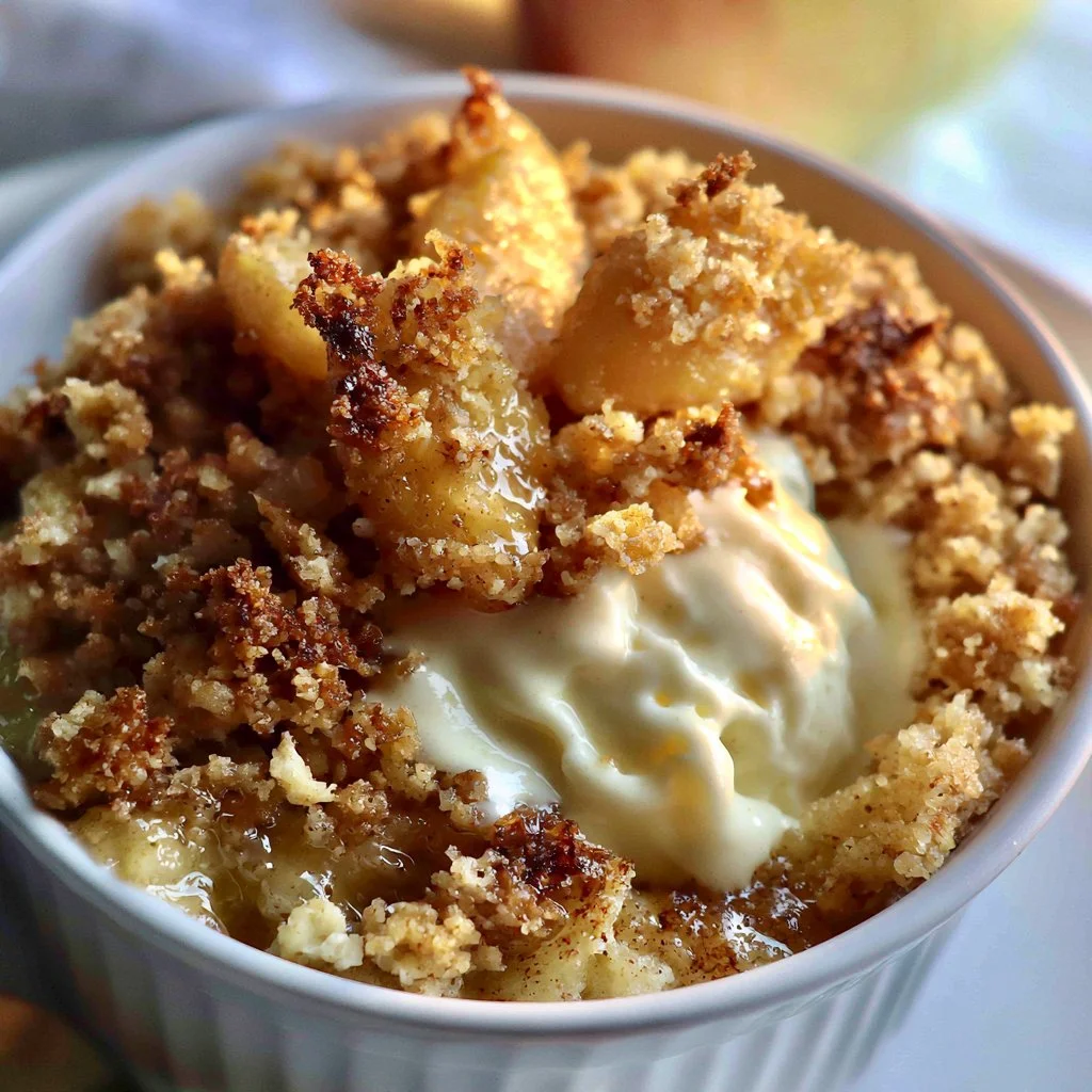 Delicious sugar-free apple crisp topped with oats and cinnamon