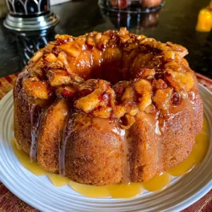 Apple Cinnamon Bundt Cake with Brandy Glaze 2 Delicious Apple Cinnamon Bundt Cake topped with Brandy Glaze on a serving plate