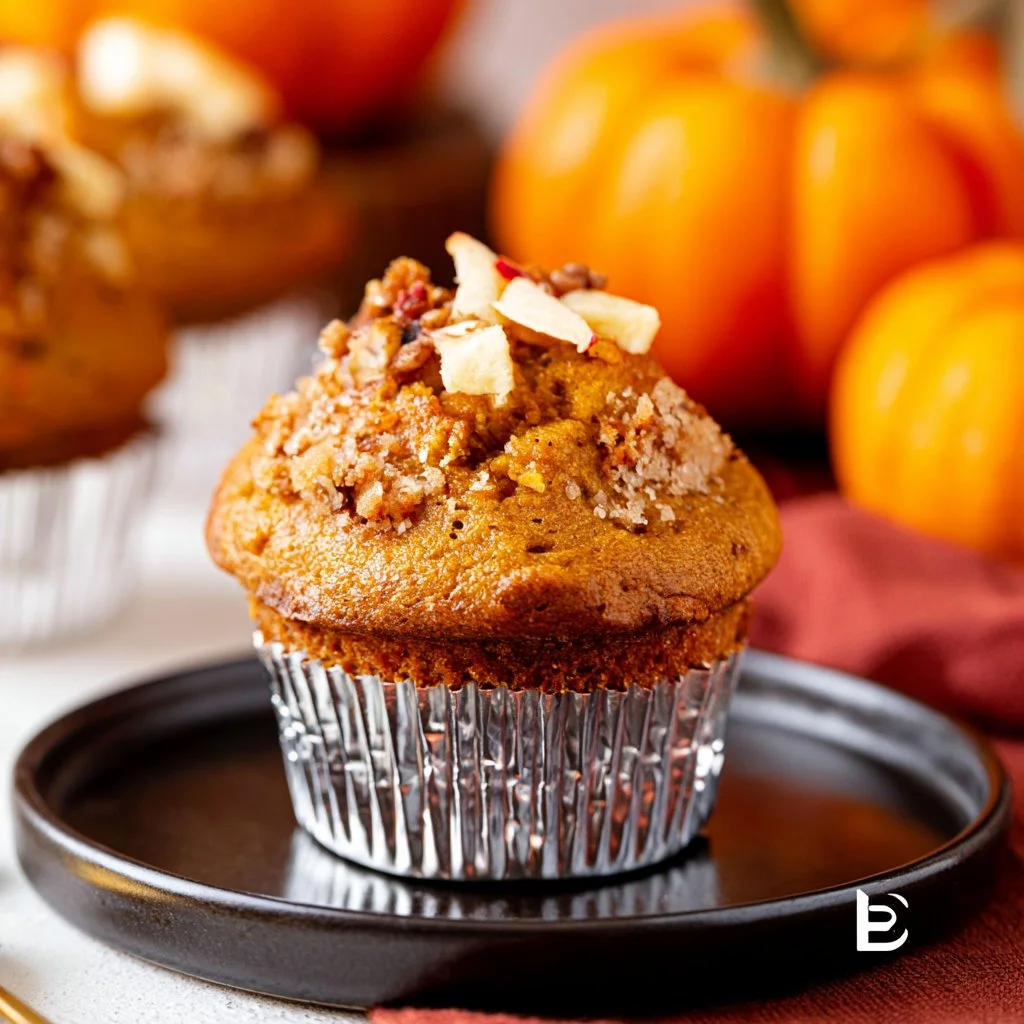 Apple Pumpkin Muffins with warm spices and fresh apple chunks