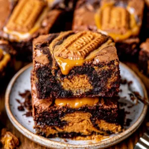 Biscoff Cookie Butter Brownies 3 Delicious Biscoff cookie butter brownies ready to be enjoyed