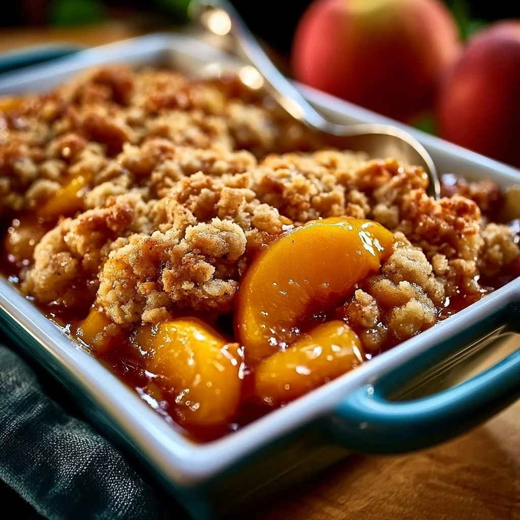 brown-sugar-peach-crisp-2026-08-04-203029 Delicious homemade Brown Sugar Peach Crisp with golden topping and fresh peaches