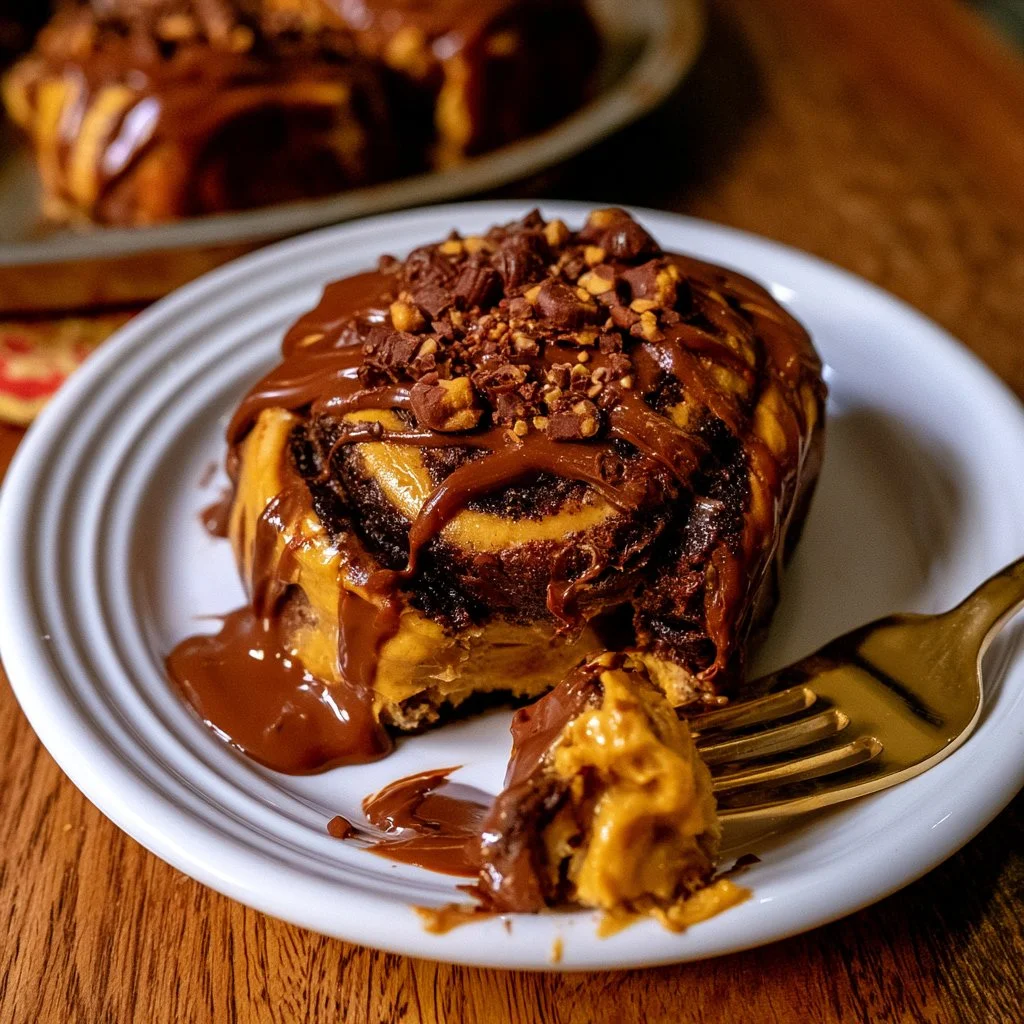 Delicious chocolate peanut butter rolls on a decorative plate