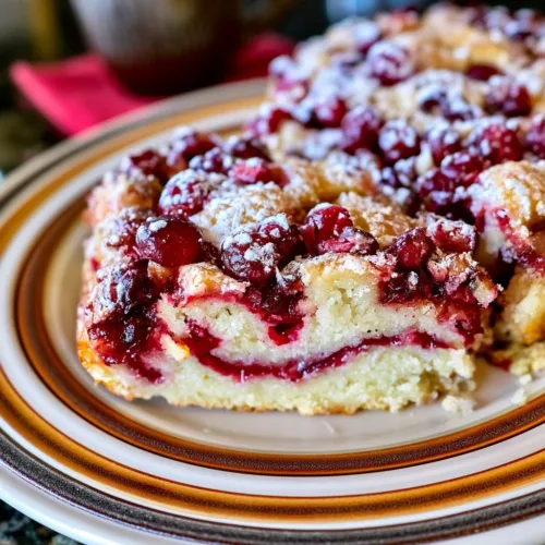 Fresh baked cranberry coffee cake topped with a crumbly streusel.