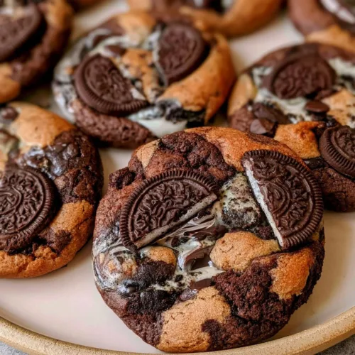 Loaded Oreo Brookies with chocolate layers and Oreo cookie pieces