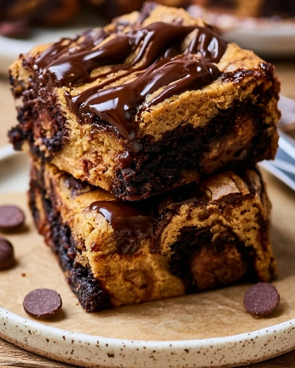 Sourdough brown butter brookies drizzled with chocolate sauce