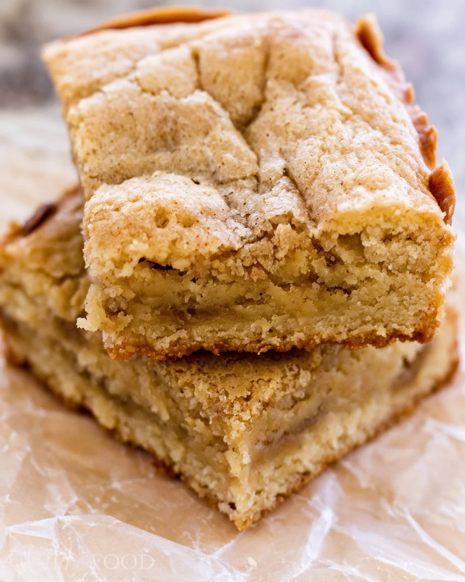 Delicious Cinnamon Roll Blondies drizzled with sweet icing on a white plate.