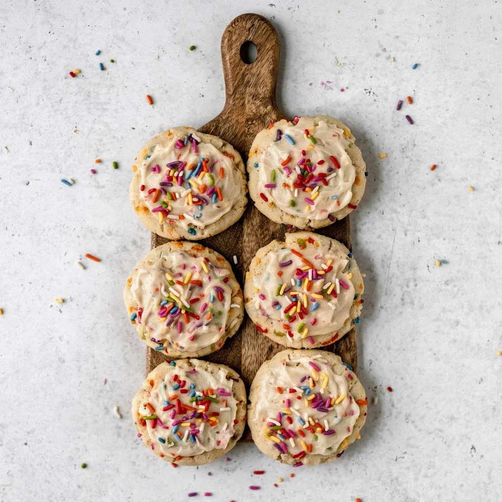 gluten-free-birthday-cake-cookies-2026-09-04-143715 Gluten-free birthday cake cookies decorated with colorful sprinkles on a plate.