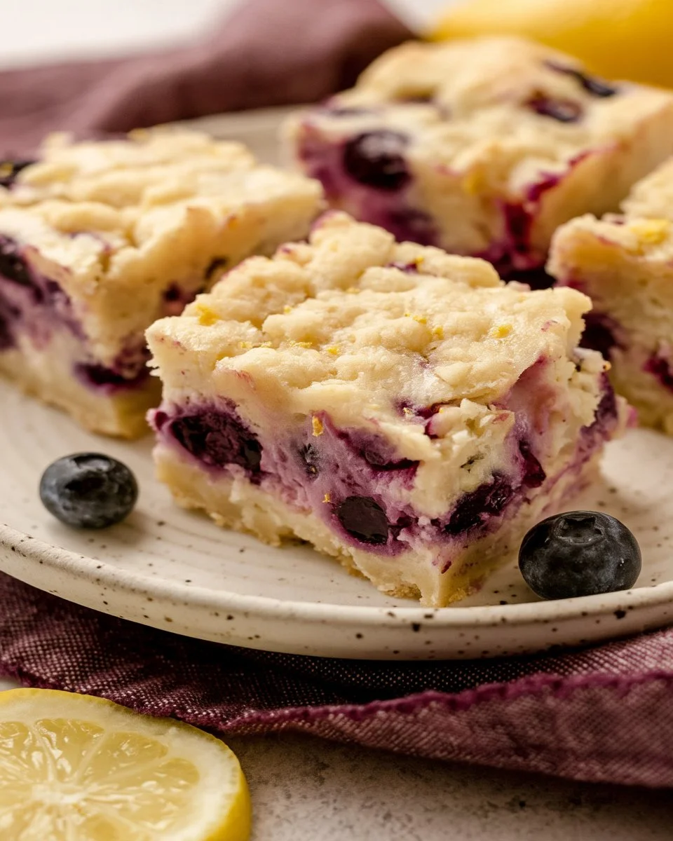 Lemon blueberry baked bars fresh out of the oven