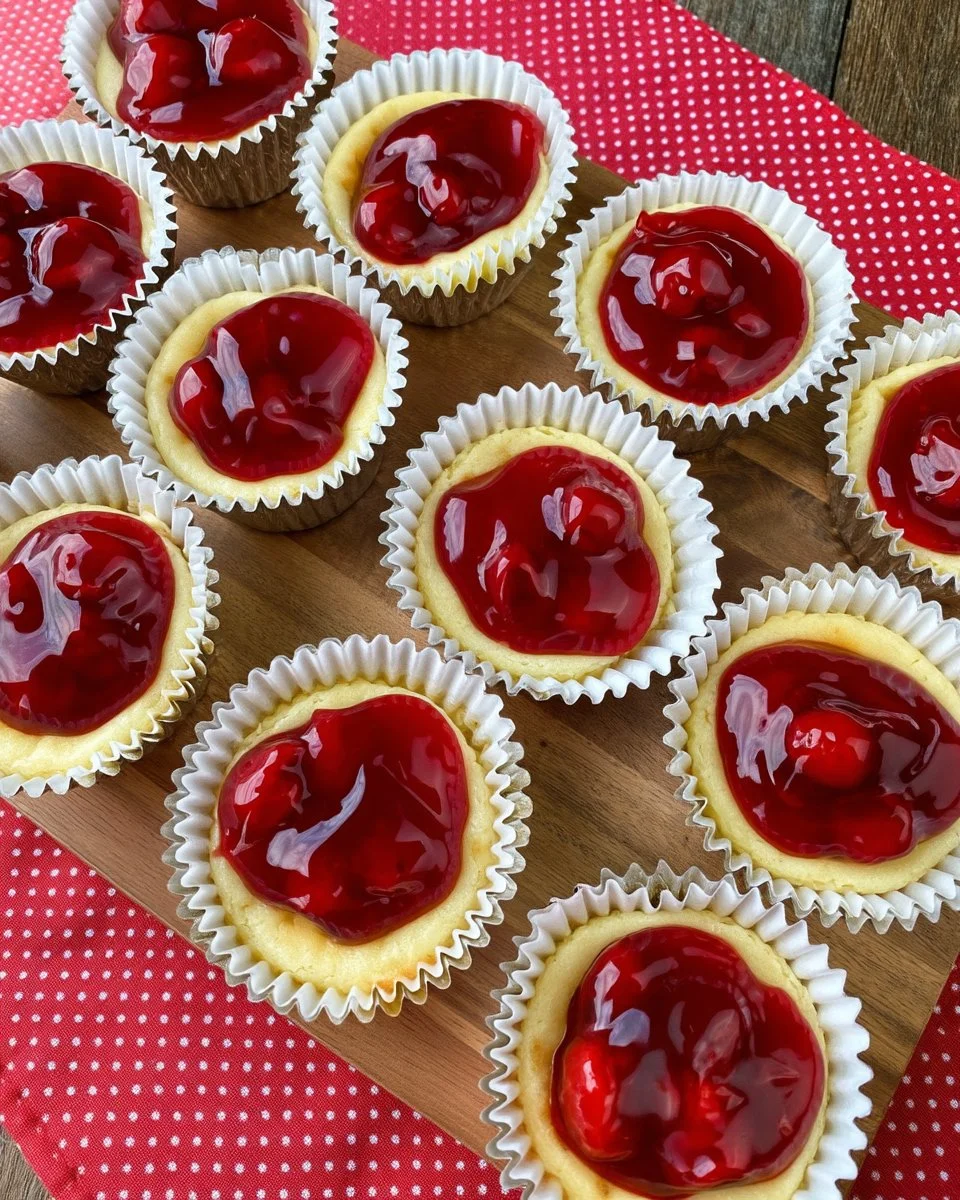 Mini cheesecakes topped with vanilla wafers, a delicious dessert treat.