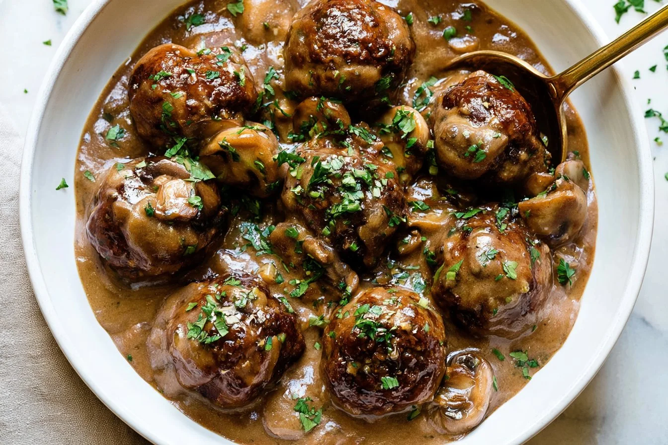 Salisbury Steak Meatballs in Mushroom Gravy Recipe